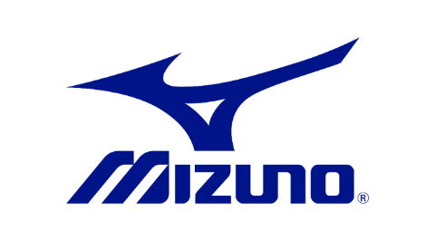 Mizuno logo with blue arrow and brand name on a white background